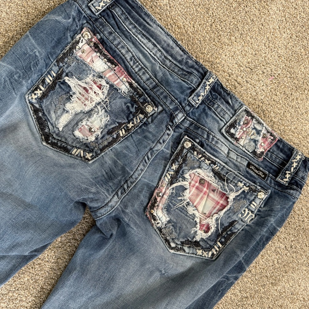 Miss Me Blue Relaxed Jeans with Distressed Design
